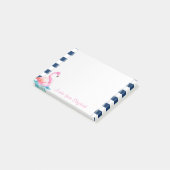 Leuke roze flamingo's, marineblauwe strepen post-it® notes (Schuin)