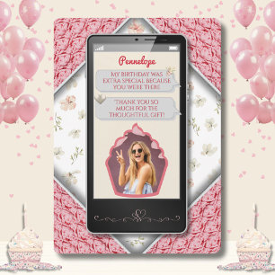 Leuke roze gebreide tekst bericht dank u kaarten