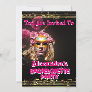 Leuke roze gemaskerde meisje vrijgezellenfeest kaart