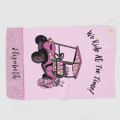 Leuke Roze Glitter Golfkar Gepersonaliseerde Dames Golfhanddoek (Horizontaal)