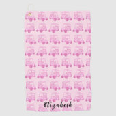 Leuke roze golfkar gepersonaliseerde naam golfhanddoek (Voorkant)
