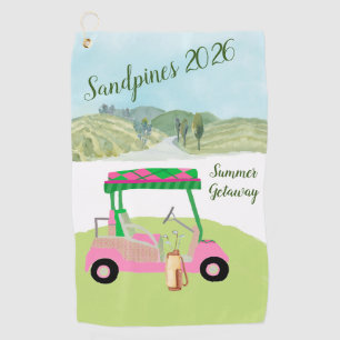 Leuke Roze Golfkar Gezichtsbepalende Naam Golfhanddoek