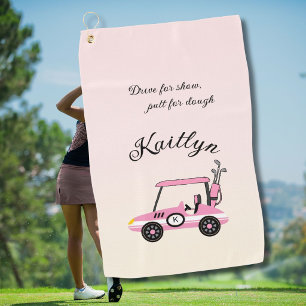 Leuke Roze Golfkar Race Auto Monogram Naam Handdoe Golfhanddoek