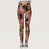 Leuke roze/gouden luipaard print leggings (Voorkant)
