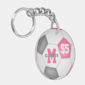 Leuke roze grijs wit voetbaltas label sleutelhanger (Voorkant Links)
