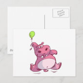 LEUKE ROZE HIPPO OP BALLON BRIEFKAART (Voorkant / Achterkant)