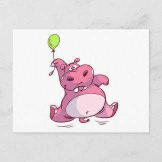 LEUKE ROZE HIPPO OP BALLON BRIEFKAART