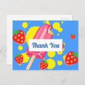 Leuke Roze Ijslolly en Aardbeien Bedankt Briefkaart (Voorkant / Achterkant)