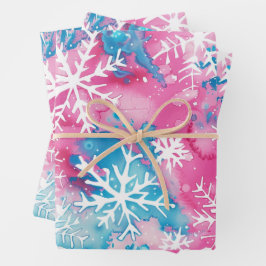 Leuke Roze Kerst Sneeuwvlok Inpakpapier Vel