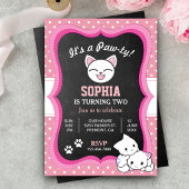Leuke roze kitty kat kids verjaardagsfeest uitnodi kaart