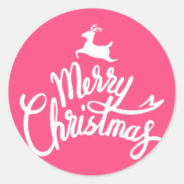 Leuke roze kleur vrolijk kersttypografie cadeau ronde sticker