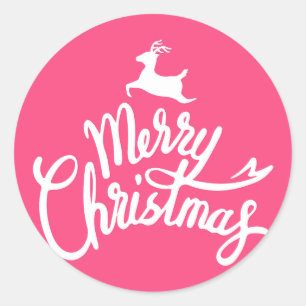 Leuke roze kleur vrolijk kersttypografie cadeau ronde sticker