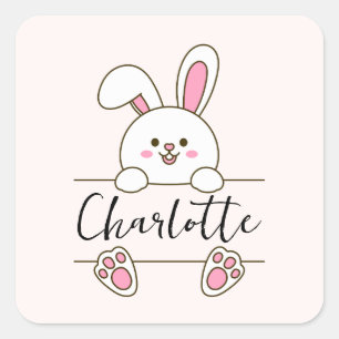 Leuke Roze Konijn Meisje Verjaardagsfeestje  Vierkante Sticker