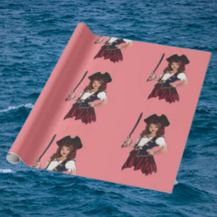 Leuke Roze Meisjes Piraat Cadeaupapier