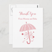 Leuke roze paraplu en boog Baby shower dank u Briefkaart (Voorkant / Achterkant)
