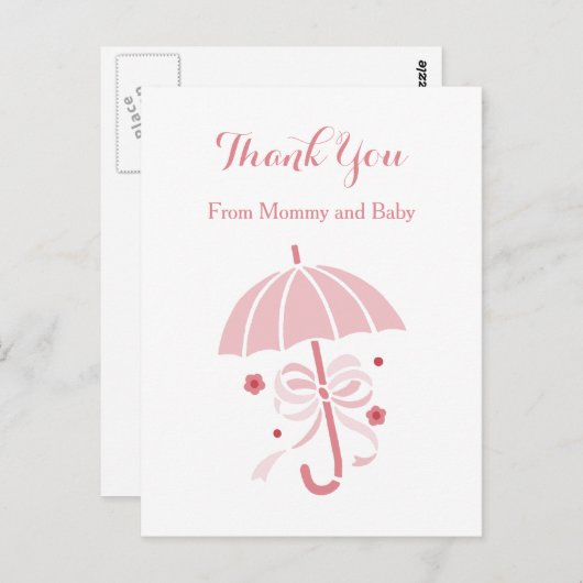 Leuke roze paraplu en boog Baby shower dank u Briefkaart (Voorkant / Achterkant)