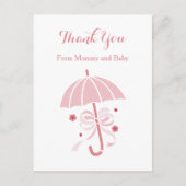 Leuke roze paraplu en boog Baby shower dank u Briefkaart (Voorkant)