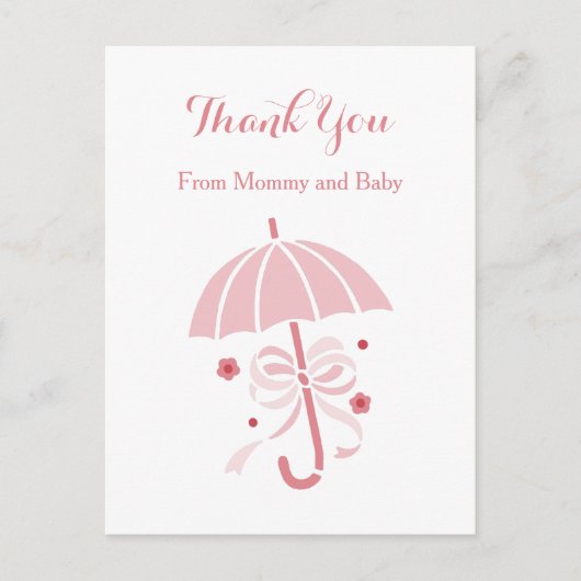 Leuke roze paraplu en boog Baby shower dank u Briefkaart (Voorkant)