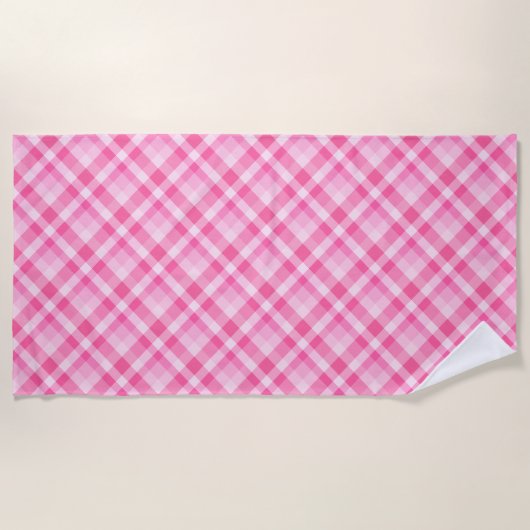 Leuke Roze Plaid Patroon Strandlaken (Voorkant)