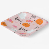 Leuke roze spook en pompoen Halloween papier Borde Papieren Bordje (Gebogen)