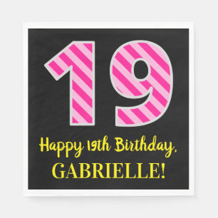 Leuke roze strepen "19"; Happy 19th Birthday; Naam Servet