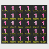 Leuke Roze Strepen "1"; Gelukkige 1e verjaardag; N Cadeaupapier (Vlak)