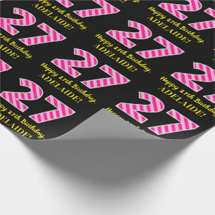 Leuke Roze Strepen "27"; Gelukkig 27e Verjaardag;  Cadeaupapier