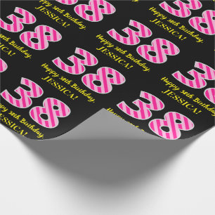 Leuke Roze Strepen "38"; Gelukkige 38e verjaardag; Cadeaupapier
