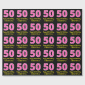 Leuke roze strepen "50"; Gelukkige 50e verjaardag; Cadeaupapier (Vlak)
