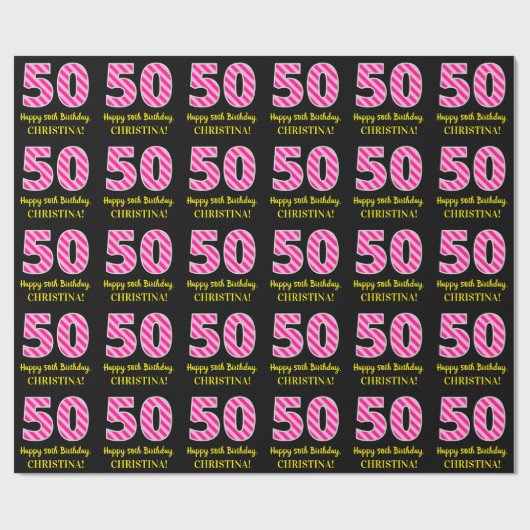 Leuke roze strepen "50"; Gelukkige 50e verjaardag; Cadeaupapier (Vlak)