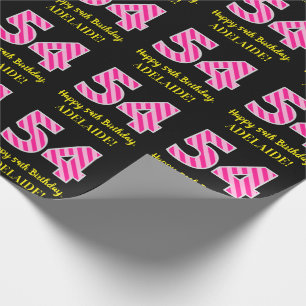 Leuke roze strepen "54"; Gelukkige 54e verjaardag; Cadeaupapier