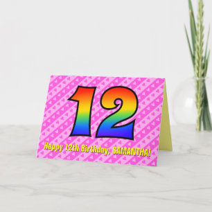 Leuke roze strepen, harten, regenboog # 12e verjaa kaart