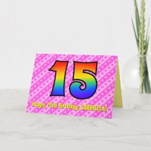 Leuke roze strepen, harten, regenboog # 15e verjaa kaart