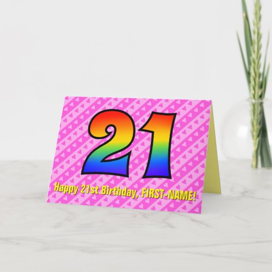 Leuke roze strepen, harten, regenboog # 21ste verj kaart (Voorkant)