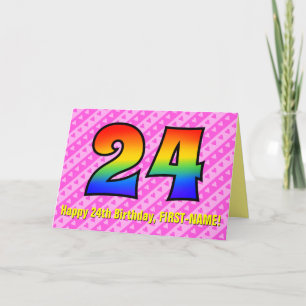 Leuke roze strepen, harten, regenboog # 24e verjaa kaart
