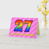 Leuke roze strepen, harten, regenboog # 27e verjaa kaart (Gele Bloem)