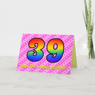 Leuke roze strepen, harten, regenboog # 39e verjaa kaart