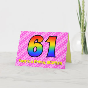 Leuke roze strepen, harten, regenboog # 61ste verj kaart