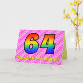 Leuke roze strepen, harten, regenboog # 64ste verj kaart (Gele Bloem)