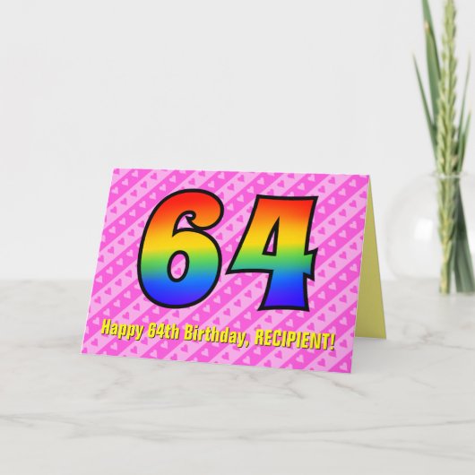 Leuke roze strepen, harten, regenboog # 64ste verj kaart (Voorkant)