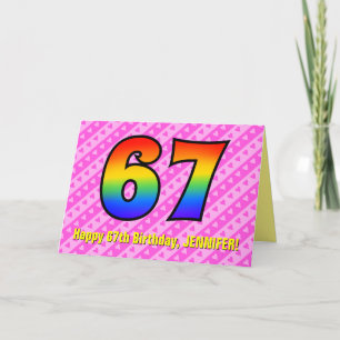 Leuke roze strepen, harten, regenboog # 67e verjaa kaart