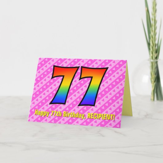 Leuke roze strepen, harten, regenboog # 77e verjaa kaart (Voorkant)