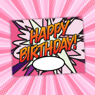Leuke Roze Stripboek VERJAARDAG Briefkaart