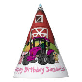 Leuke roze tractor Farmyard Dier Verjaardag Feesthoedjes (Voorkant)