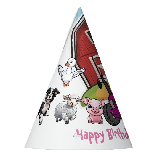 Leuke roze tractor Farmyard Dier Verjaardag Feesthoedjes (Links)