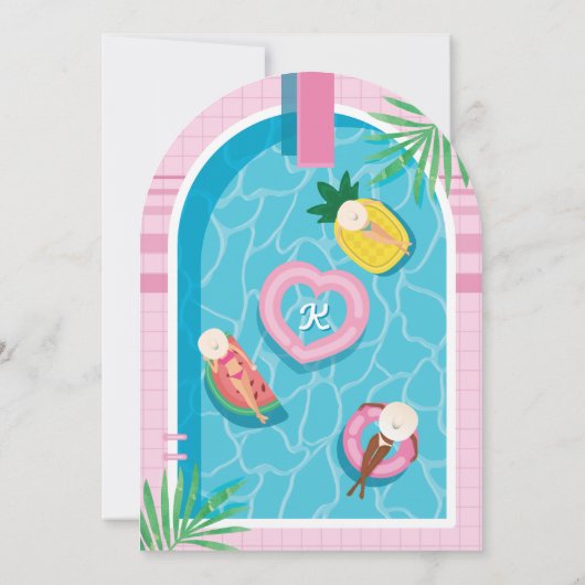 Leuke Roze Tropische Palm Zomer Pool Party Verjaar Kaart (Achterkant)