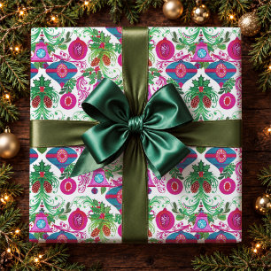 Leuke Roze Turquoise Retro Kerstballen Cadeaupapier