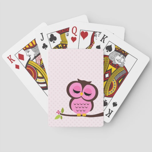 Leuke Roze Uil Speelkaarten (Achterkant)
