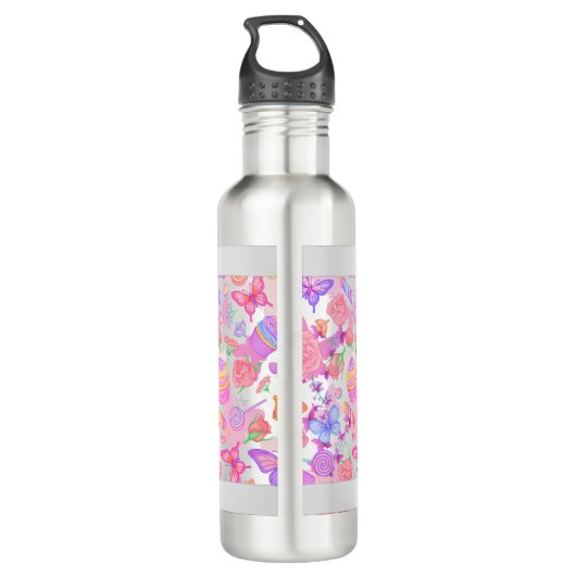 Leuke roze vlinder, cupcake, Snoep Waterfles (Achterkant)