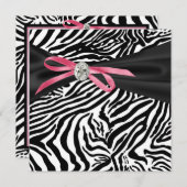 Leuke Roze Zebra Feest Uitnodiging (Voorkant / Achterkant)